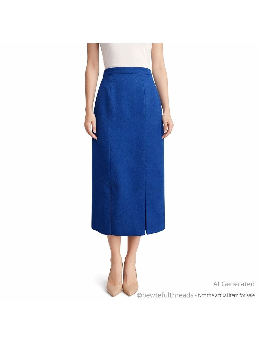 Vintage Blue Wool Pencil Skirt Small 4 High Waist Fully Lined